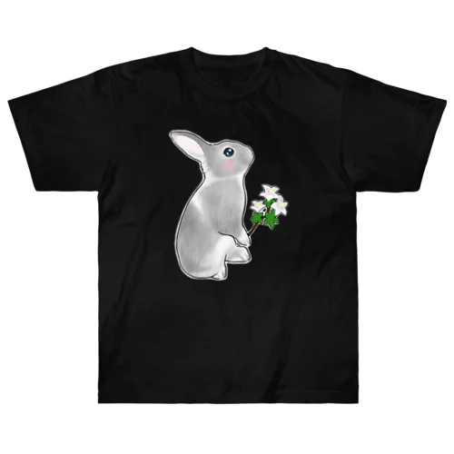 うさぎのモックその3 純白の花を君に ヘビーウェイトTシャツ