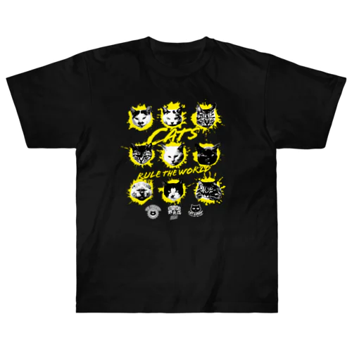 猫が世界を支配する9FACES（黄） ヘビーウェイトTシャツ