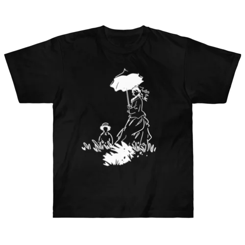 白版＿クロード・モネ「日傘をさす女」 Heavyweight T-Shirt