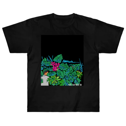 夏の夜道と植物 ヘビーウェイトTシャツ