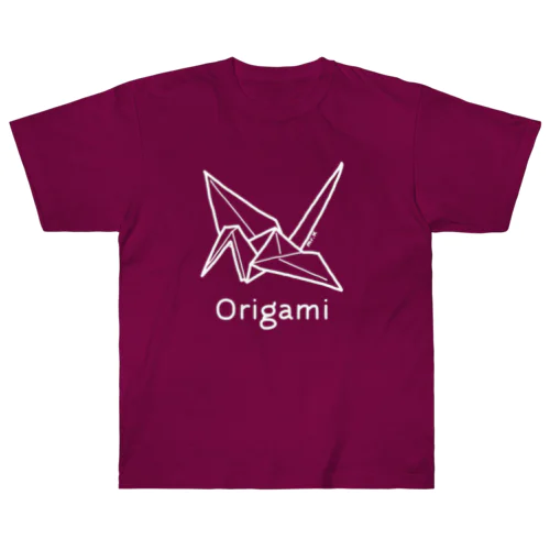 Origami (折り紙鶴) 白デザイン ヘビーウェイトTシャツ