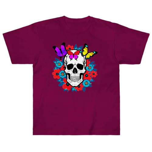 A skull in a flower garden ヘビーウェイトTシャツ