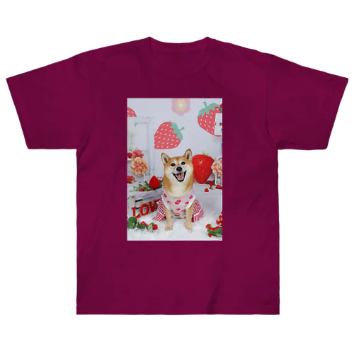 柴犬　いちご模様 ヘビーウェイトTシャツ