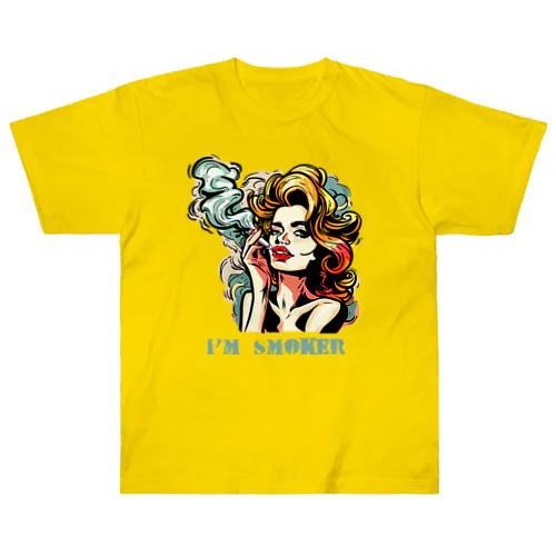 煙草を吸う美女 ヘビーウェイトTシャツ