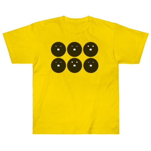 動物家紋。H.T.（六文銭ペンギン）黒 Heavyweight T-Shirt