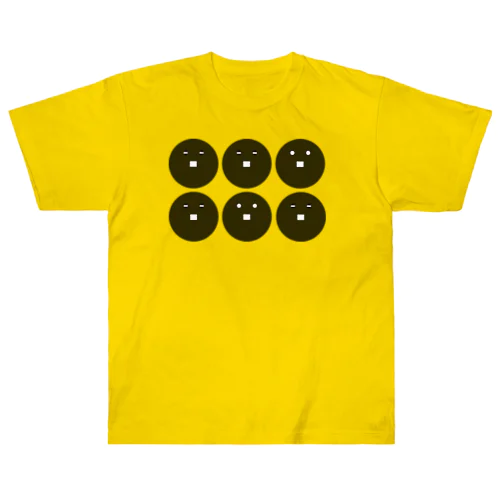 動物家紋。H.T.（六文銭ペンギン）黒 ヘビーウェイトTシャツ