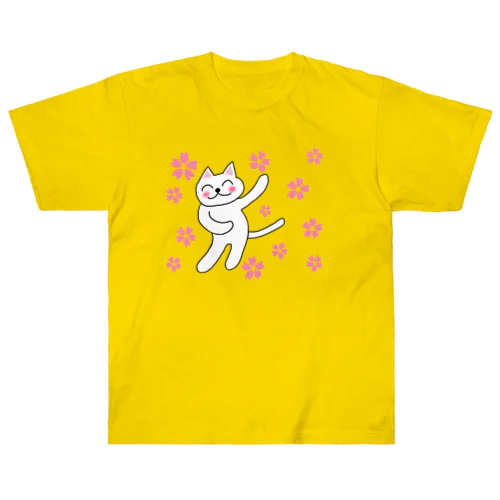 春うらら。浮かれニャンコ♫ ヘビーウェイトTシャツ