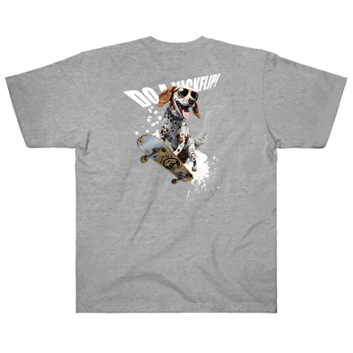 スケボー犬のDO A KICKFLIP!!ホワイト ヘビーウェイトTシャツ