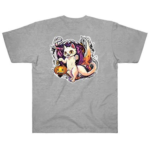 化け猫さん（白背景/背面）  ヘビーウェイトTシャツ