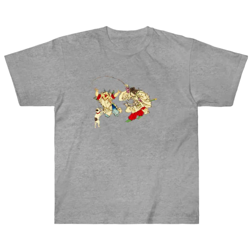 猫と遊ぶ神功皇后と恵比寿天 Heavyweight T-Shirt