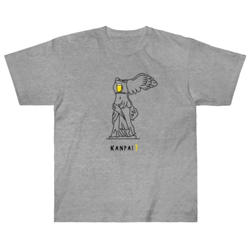 彫刻 × BEER（サモトラケのニケ）黒線画 Heavyweight T-Shirt