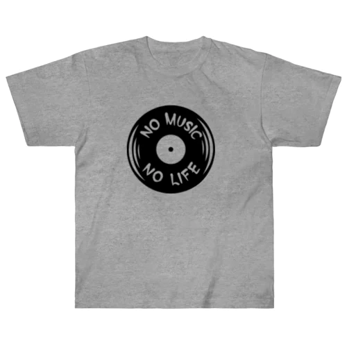 ノーミュージックノーライフ レコード盤デザイン ブラック Heavyweight T-Shirt