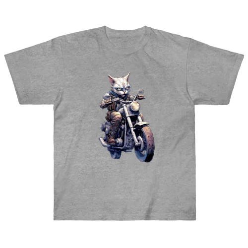 バイクに乗る猫 ヘビーウェイトTシャツ