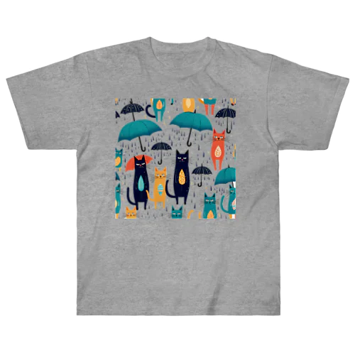Rain, umbrella and cat ヘビーウェイトTシャツ