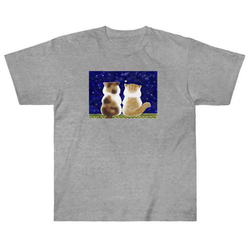 猫と星空 ヘビーウェイトTシャツ