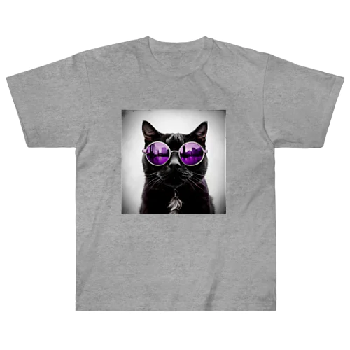 黒猫紫サングラス ヘビーウェイトTシャツ