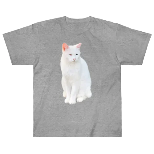 【オッドアイ】半目の白猫 ヘビーウェイトTシャツ