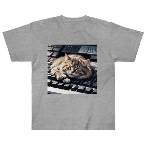 猫とキーボード ヘビーウェイトTシャツ