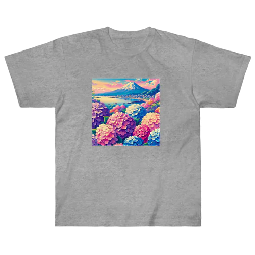 日本の風景:鎌倉の紫陽花、Japanese scenery: Hydrangea in Kamakura ヘビーウェイトTシャツ