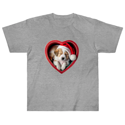 クリスマスの癒しの子犬 ヘビーウェイトTシャツ
