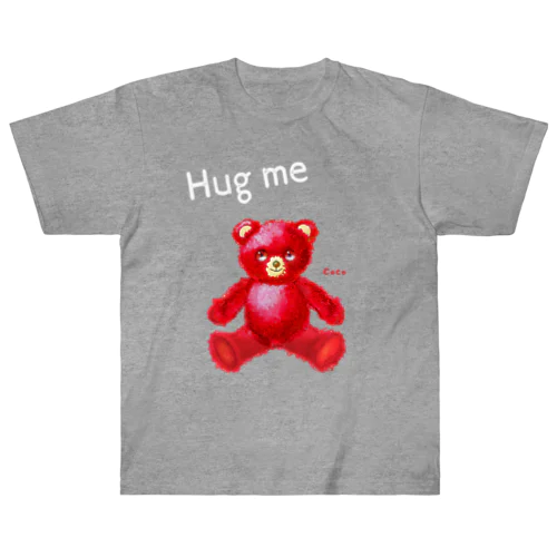 【Hug me】（赤くま） WHITE Heavyweight T-Shirt