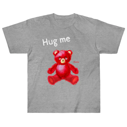 【Hug me】（赤くま） WHITE ヘビーウェイトTシャツ