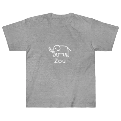 Zou (ゾウ) 白デザイン ヘビーウェイトTシャツ