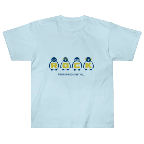 ペンギン達のロックフェス(表裏プリント) Heavyweight T-Shirt