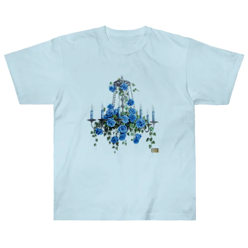 Flower chandelier 青いバラ ヘビーウェイトTシャツ