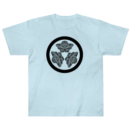 動物家紋。H.T.（三つ蔦スズメ）黒 Heavyweight T-Shirt