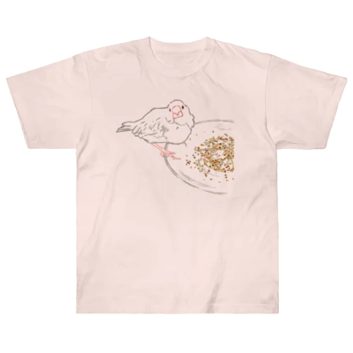 もぐもぐ文鳥さん 線画 Heavyweight T-Shirt