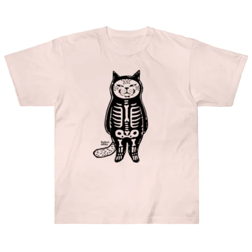 ガイコツの仮装をする猫 ヘビーウェイトTシャツ