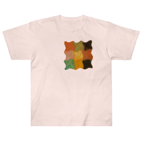 オレンジ、イエロー、グリーンの抽象画 ヘビーウェイトTシャツ