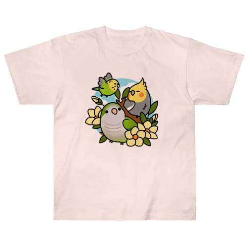 （両面）仲良しインコ（表面）+ モーニングバード (背面）Chubby Bird ヘビーウェイトTシャツ