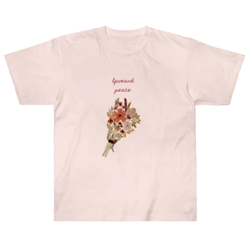 花束柄loveandpeace Heavyweight T-Shirt