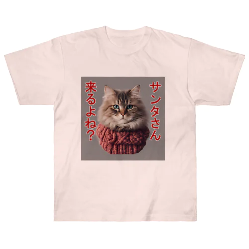 サンタを信じてる猫 ヘビーウェイトTシャツ