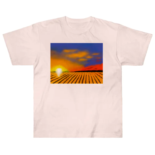 田んぼと夕焼け Heavyweight T-Shirt