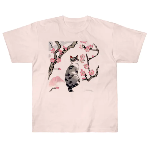 春の花と猫 Heavyweight T-Shirt