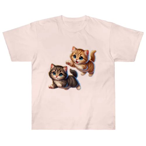 遊び心あふれる子猫たち ヘビーウェイトTシャツ