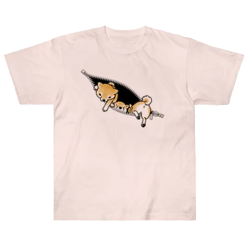 ジッパーからあふれる柴犬（赤柴） Heavyweight T-Shirt