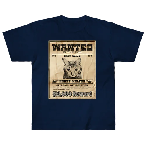 WANTED ハート泥棒（舌をだす猫） ヘビーウェイトTシャツ