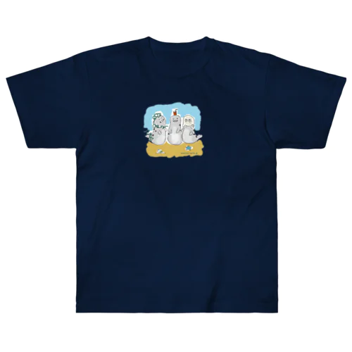 海ゴミに悩むアザラシ3兄弟 Heavyweight T-Shirt