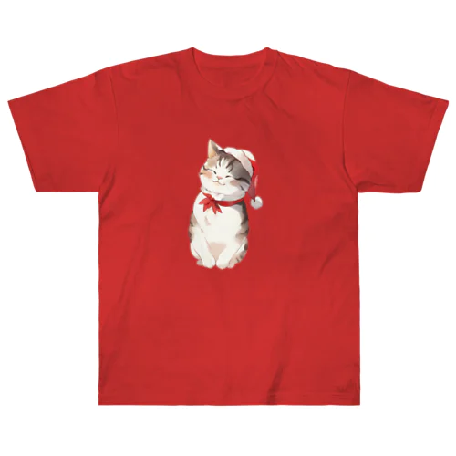 可愛い猫サンタが運ぶ幸せ Heavyweight T-Shirt