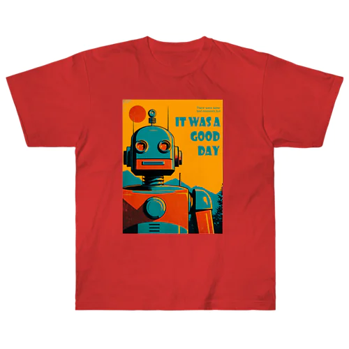 ポジティブな思考回路のレトロなロボットくん Heavyweight T-Shirt