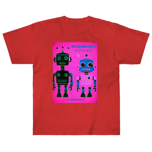 2機のレトロなお手伝いロボット/ピンク地 ヘビーウェイトTシャツ