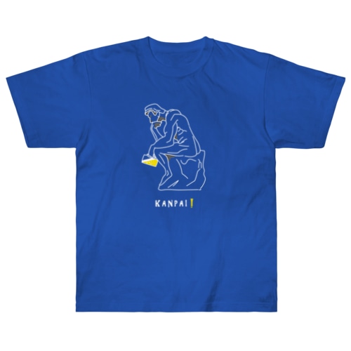 彫刻 × BEER（考える人）白線画 Heavyweight T-Shirt