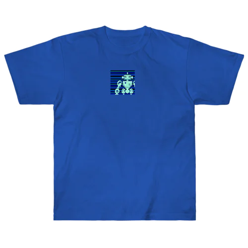 青いボーダー地と水色のレト口なロボットのシルエット Heavyweight T-Shirt