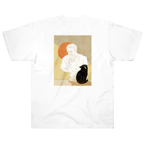 ミケランジェロ胸像と黒猫 ヘビーウェイトTシャツ