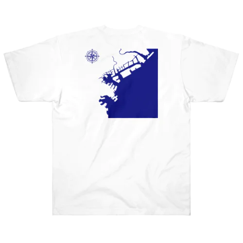 横浜港海岸Map / Navy Ocean Heavyweight T-Shirt