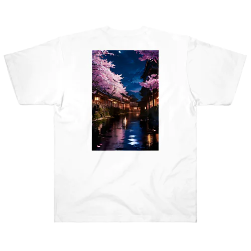 川と桜と明かり Heavyweight T-Shirt